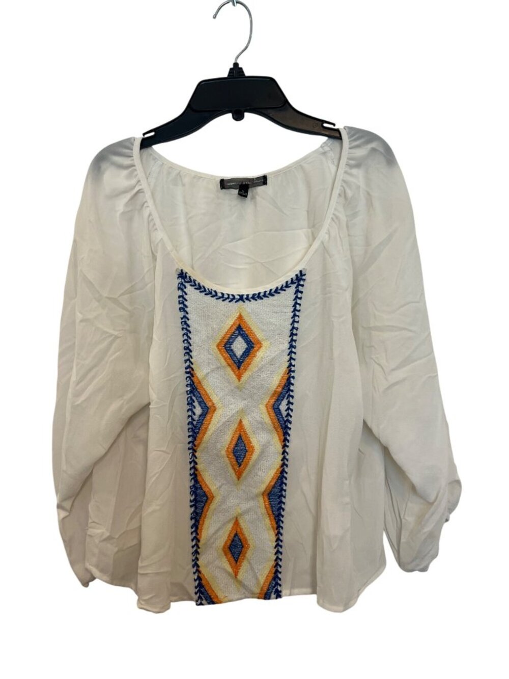 Happening In The Present Boho White Blouse With Aztec Embroidery - Womens L